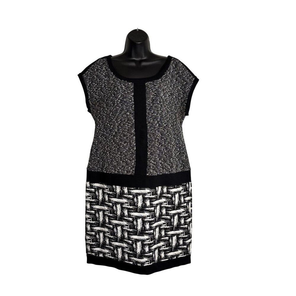 Ann Taylor Womens Black & White Textured Dress Size 12 Cap Sleeve Woven Design